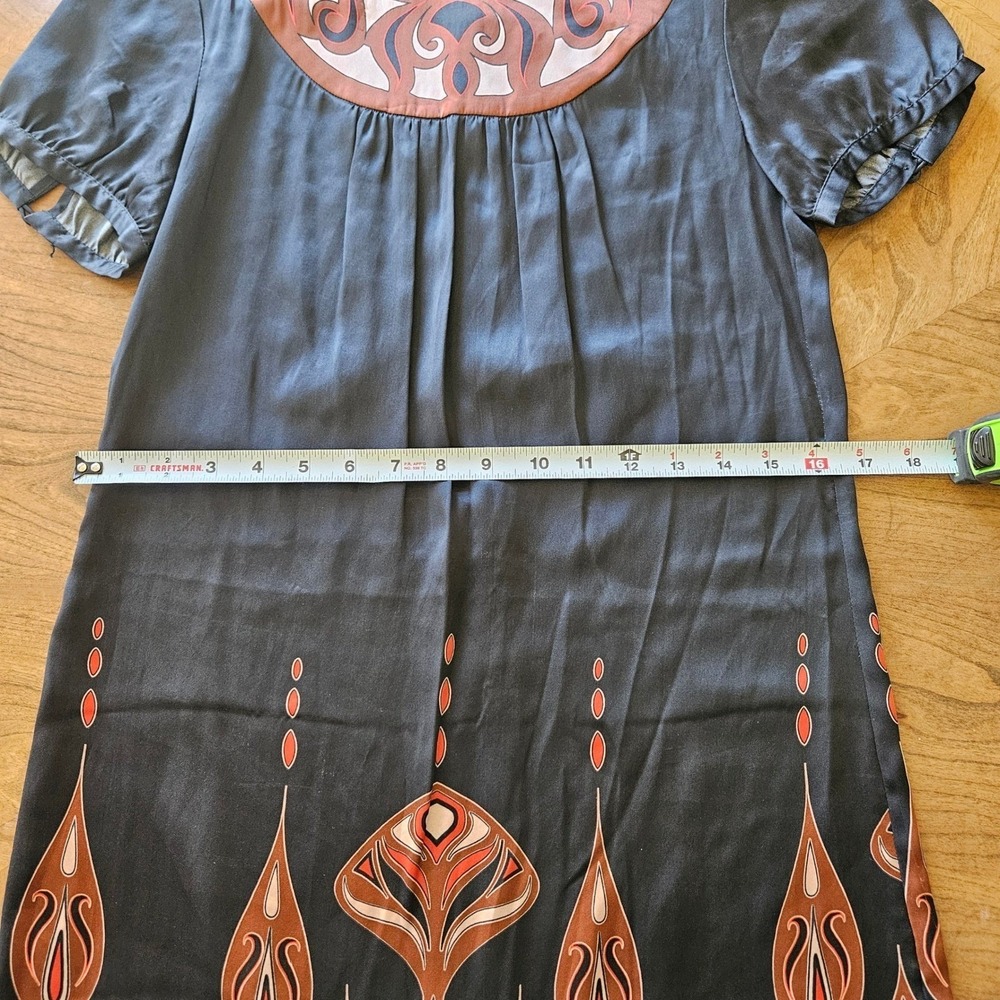 Banana Republic Silk Shift Dress Art Deco Border Print Black XS - Picture 3 of 10